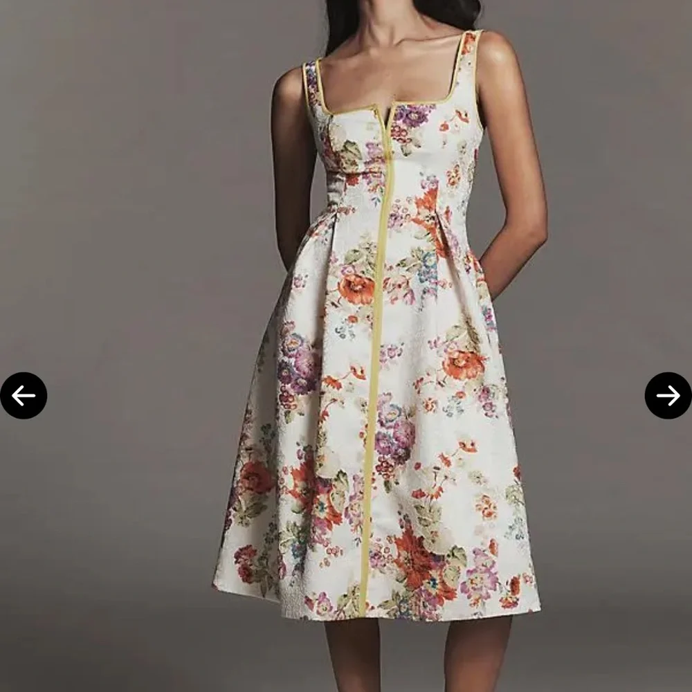 Anthropologie Maeve Square-Neck Piped Midi Dress Cream Floral - Picture 5 of 7